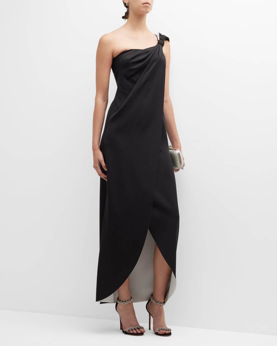 Bow One-Shoulder Silk Gown